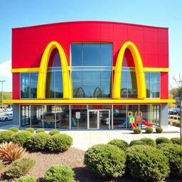 A classic McDonald's building featuring the iconic red and yellow color theme