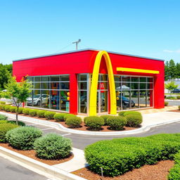 A classic McDonald's building featuring the iconic red and yellow color theme