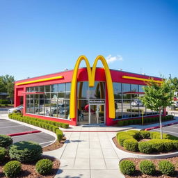 A classic McDonald's building featuring the iconic red and yellow color theme