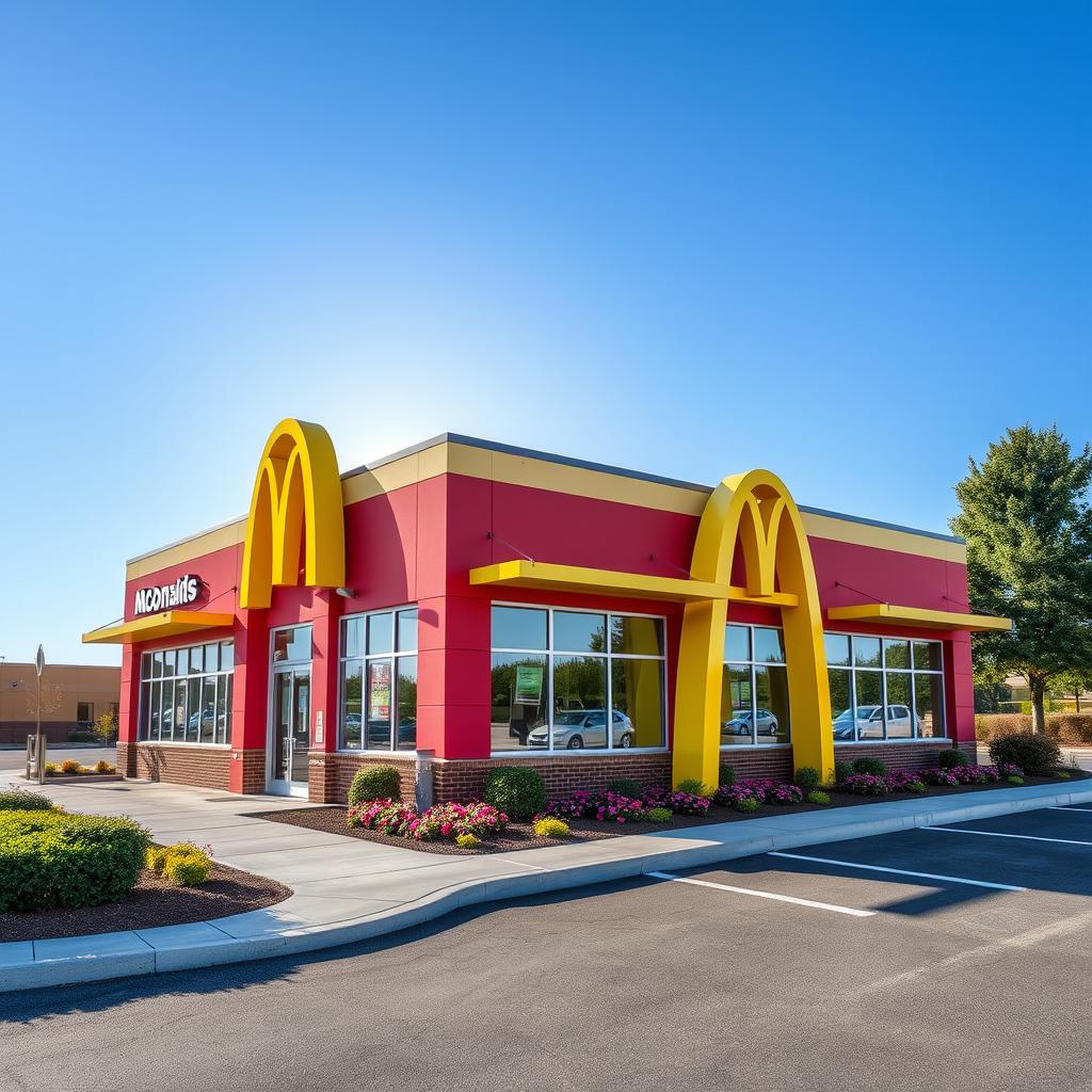 A classic McDonald's building featuring its iconic red and yellow color scheme