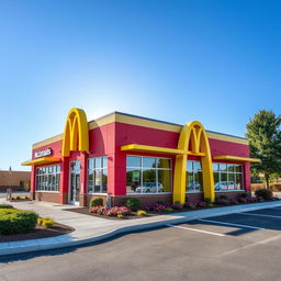 A classic McDonald's building featuring its iconic red and yellow color scheme