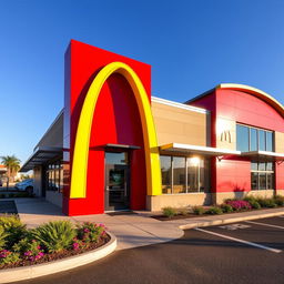 A classic McDonald's building featuring its iconic red and yellow color scheme