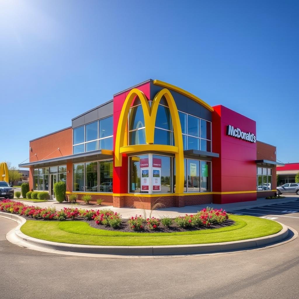 A classic McDonald's building, featuring its iconic red and yellow color palette