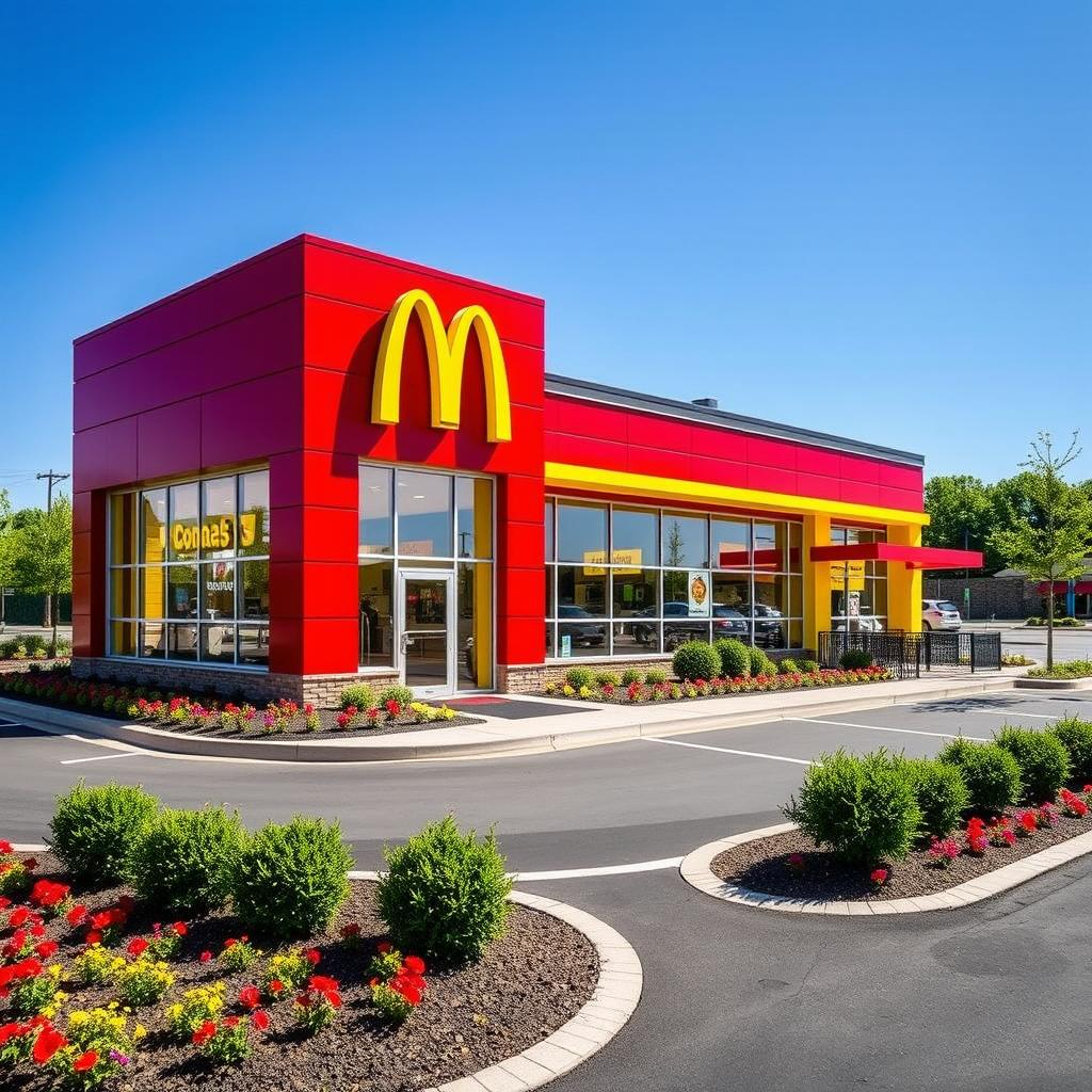 A classic McDonald's building, featuring its iconic red and yellow color palette