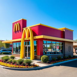 A classic McDonald's building, featuring its iconic red and yellow color palette