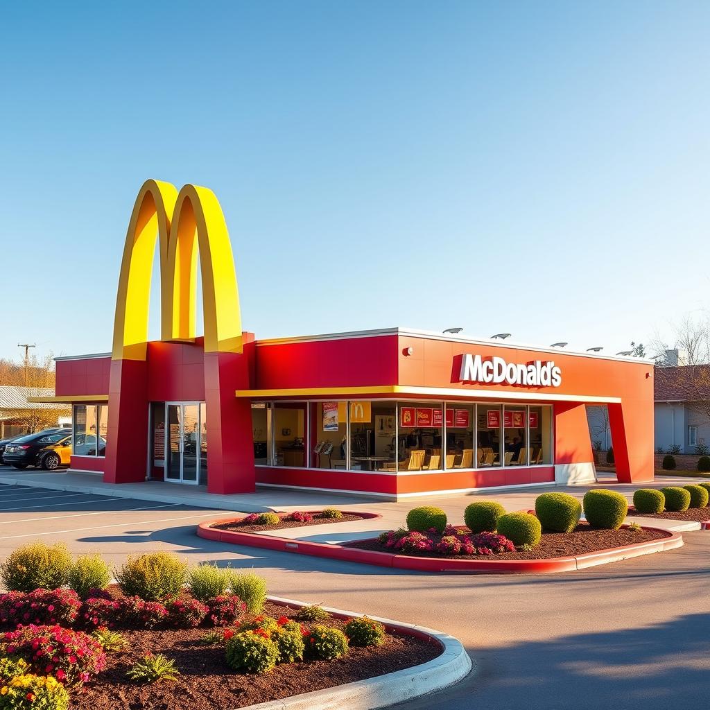 A classic McDonald's building with its iconic red and yellow color scheme