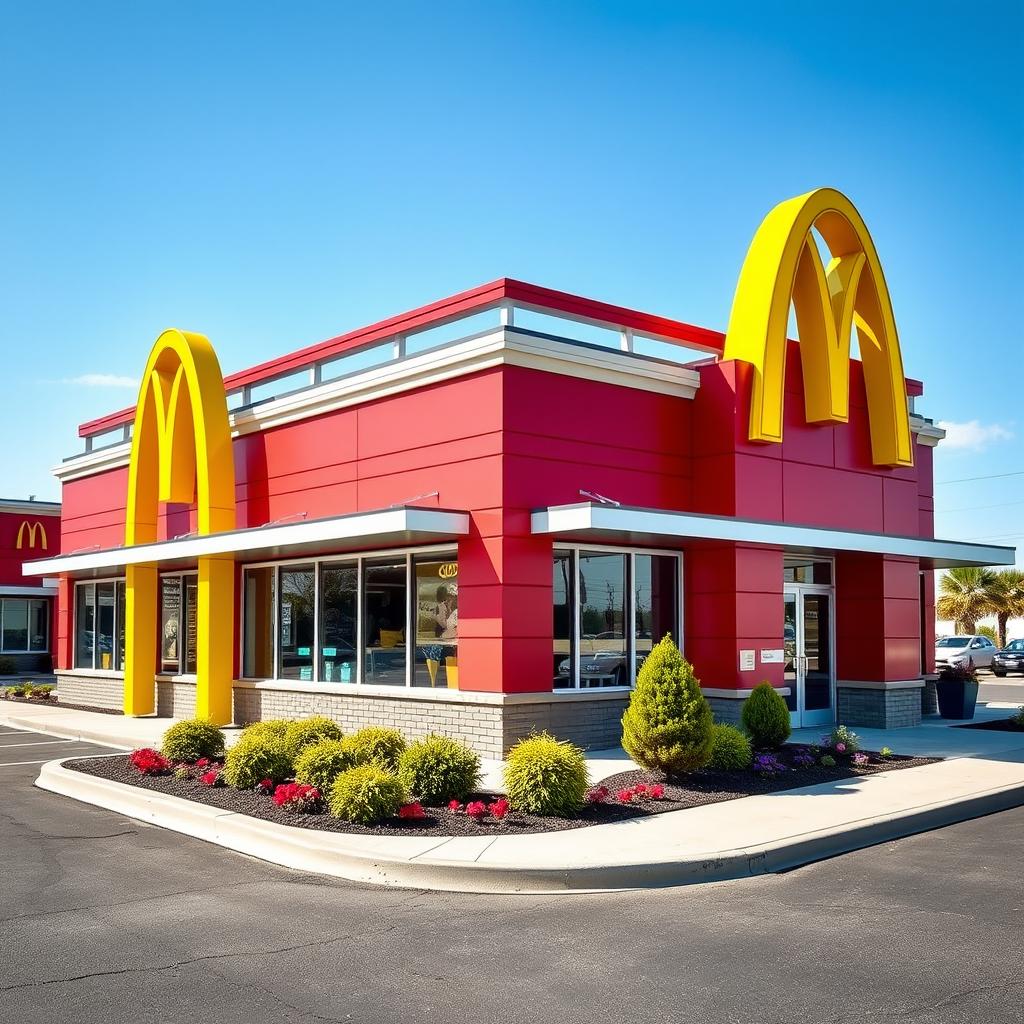 A classic McDonald's building featuring its iconic red and yellow color scheme