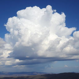 A breathtaking landscape featuring a dramatic sky filled with fluffy white clouds against a vivid blue backdrop