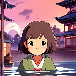 Profile picture featuring Chihiro from 'Spirited Away' with the magical bathhouse in the background under a twilight sky.