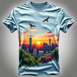 a stylish t-shirt with an intricate scene design depicted on the fabric