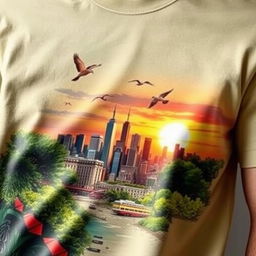 a stylish t-shirt with an intricate scene design depicted on the fabric