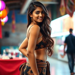 A hot Indian girl with a beautiful and sexy figure, standing confidently and modeling a stylish outfit