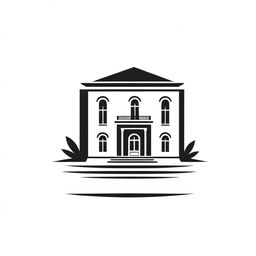 An elegant black and white minimalist sketch of a luxurious villa incorporated into a logo icon. The drawing highlights the architectural grandeur expressing sophistication and class.