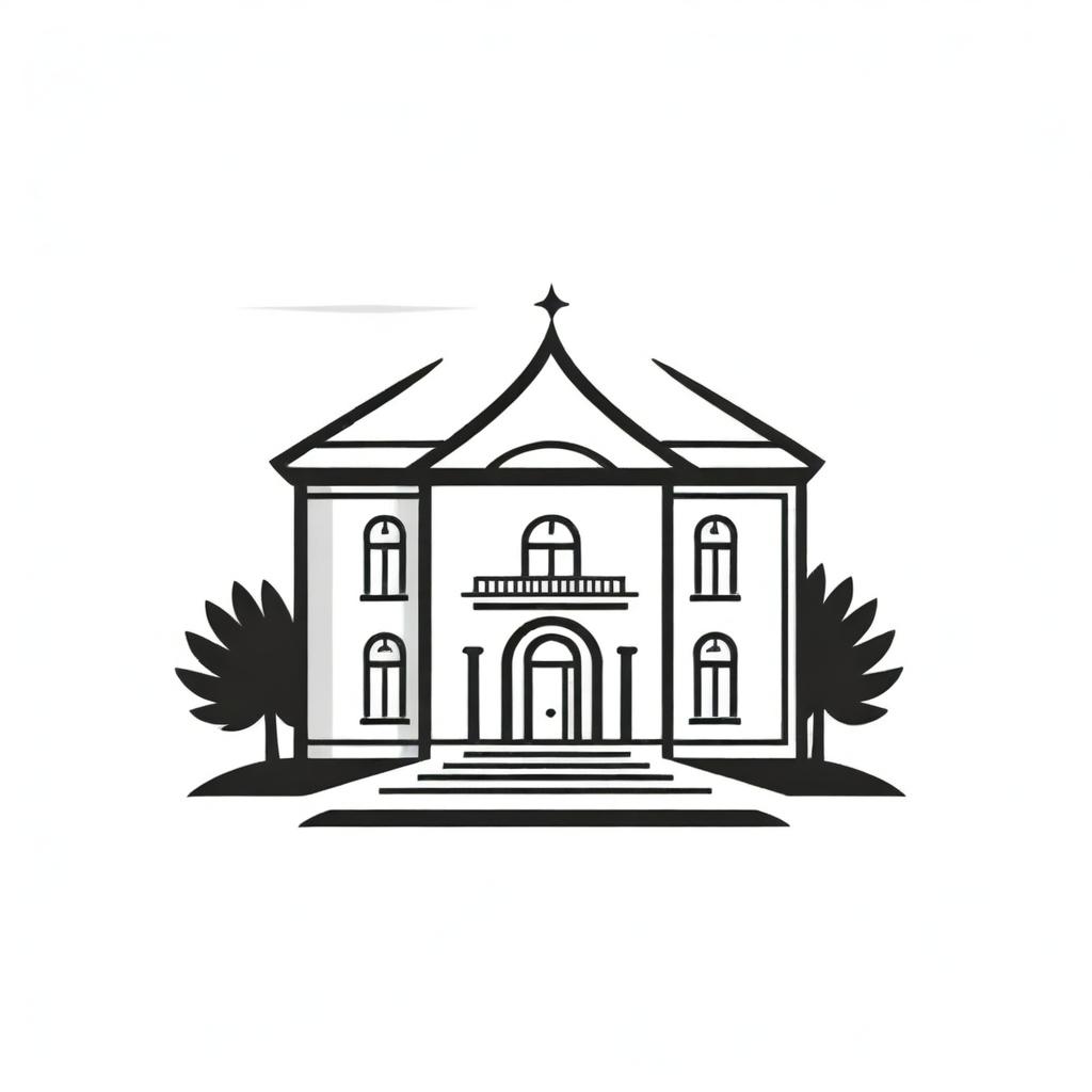 An elegant black and white minimalist sketch of a luxurious villa incorporated into a logo icon. The drawing highlights the architectural grandeur expressing sophistication and class.