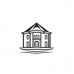 An elegant black and white minimalist sketch of a luxurious villa incorporated into a logo icon. The drawing highlights the architectural grandeur expressing sophistication and class.