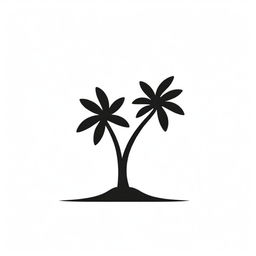 A stylish black and white minimalist icon featuring a coconut tree, its fronds swaying gently. This design combines botanical beauty with a touch of the tropical, conveying a relaxed, holiday vibe within a compact logo.