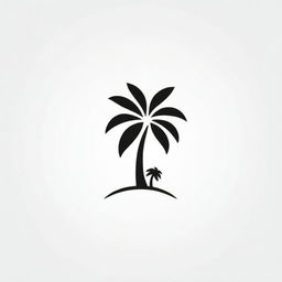 A stylish black and white minimalist icon featuring a coconut tree, its fronds swaying gently. This design combines botanical beauty with a touch of the tropical, conveying a relaxed, holiday vibe within a compact logo.