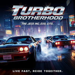 A high-octane movie poster for the racing film titled "Turbo Brotherhood"