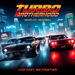 A high-octane movie poster for the racing film titled "Turbo Brotherhood"