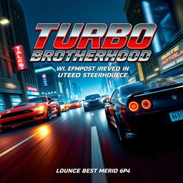 An adrenaline-charged movie poster for the action film titled "Turbo Brotherhood"