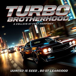 An adrenaline-charged movie poster for the action film titled "Turbo Brotherhood"