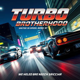 An adrenaline-charged movie poster for the action film titled "Turbo Brotherhood"