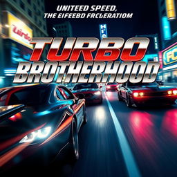 An adrenaline-charged movie poster for the action film titled "Turbo Brotherhood"