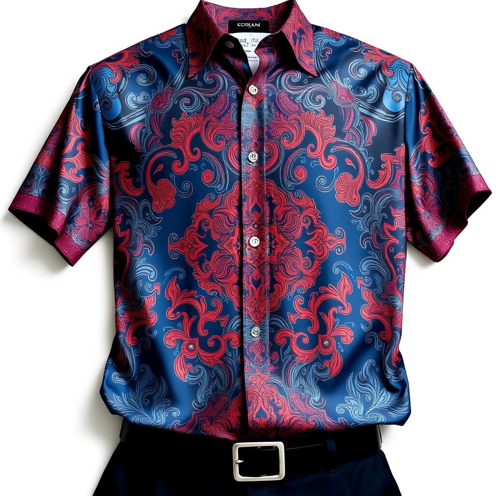 A stylish and modern shirt, showcasing intricate patterns and vibrant colors