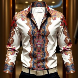 A stylish and modern shirt, showcasing intricate patterns and vibrant colors