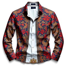 A stylish and modern shirt, showcasing intricate patterns and vibrant colors