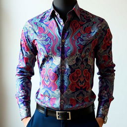 A stylish and modern shirt, showcasing intricate patterns and vibrant colors