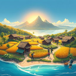 A captivating illustration of 15 students serving in Laban village, a place brimming with secrets and natural wonders