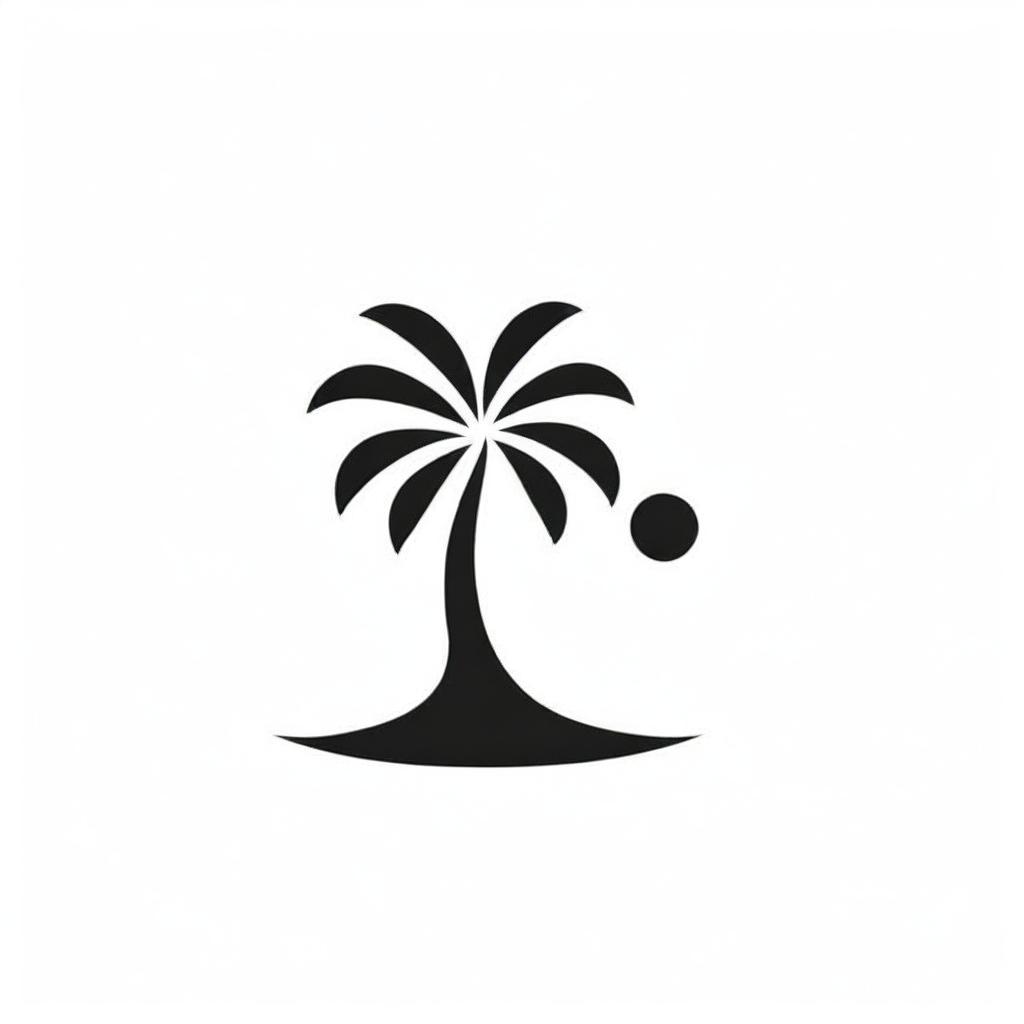 A creative, minimalist logo featuring stylized icons of a coconut tree and palm trees in black and white. The design balances simplicity with grace, exuding tropical charm and artistic sophistication.