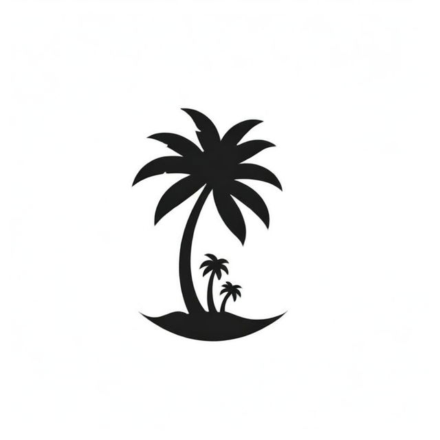 A creative, minimalist logo featuring stylized icons of a coconut tree and palm trees in black and white. The design balances simplicity with grace, exuding tropical charm and artistic sophistication.