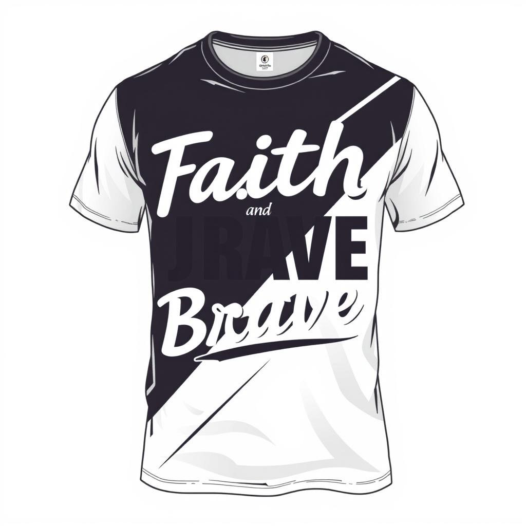 A stylish shirt design featuring the words 'Faith and Brave' prominently