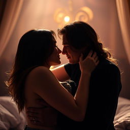 A sensual and intimate scene between a man and a woman, both are connecting deeply and passionately