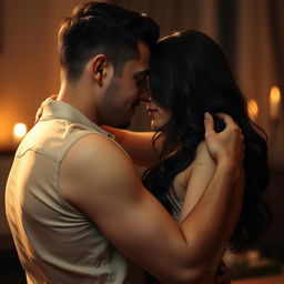 A sensual and intimate scene between a man and a woman, both are connecting deeply and passionately