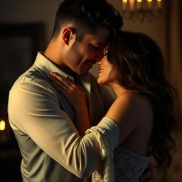 A sensual and intimate scene between a man and a woman, both are connecting deeply and passionately