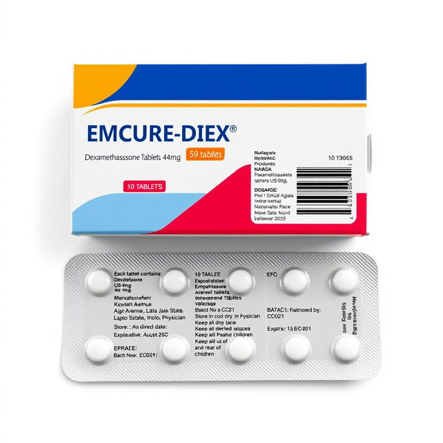 A realistic drug package design highlighting a typical drug carton with a detailed blister pack inside