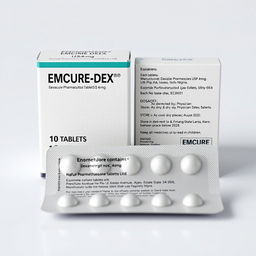 A realistic drug package design highlighting a typical drug carton with a detailed blister pack inside