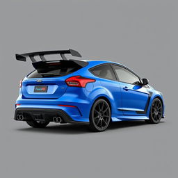 an AWD hatchback coupe inspired by the 2018 Ford Focus RS and 2017 Ford Fiesta ST, designed with a precise curb weight of 3100 lbs, a 104-inch wheelbase, and matching front and rear track widths of 63 inches