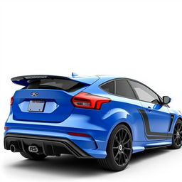 an AWD hatchback coupe inspired by the 2018 Ford Focus RS and 2017 Ford Fiesta ST, designed with a precise curb weight of 3100 lbs, a 104-inch wheelbase, and matching front and rear track widths of 63 inches