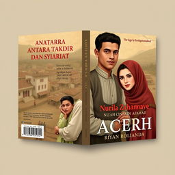 Book cover design for the novel 'Antara Takdir dan Syariat: Kisah Cinta di Negeri Aceh' by Riyan Rolianda