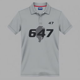 Grey polo shirt featuring a silhouette style number 647, inspired by the Power Rangers SPD aesthetic