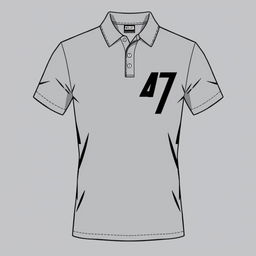 Grey polo shirt featuring a vertical silhouette of the number 647 on the left side from top to bottom, inspired by the Power Rangers SPD design