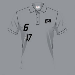 Grey polo shirt featuring a vertical silhouette of the number 647 on the left side from top to bottom, inspired by the Power Rangers SPD design