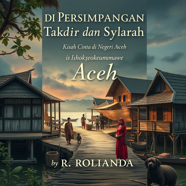 A captivating novel cover for "Di Persimpangan Takdir dan Syariat: Kisah Cinta di Negeri Aceh" by R