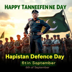 A heroic and patriotic scene featuring EAPJG standing proudly with the Nation's Protectors on Pakistan's Defence Day, celebrating the 6th of September