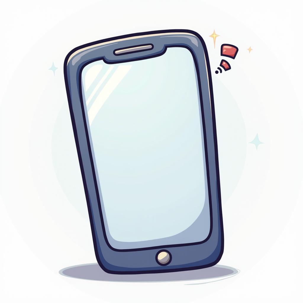 A cartoon-style smartphone displaying a message on the screen