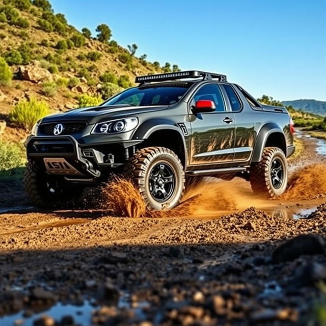 A rugged and adventurous off-road HSV Maloo, showcasing its powerful stance and off-road capabilities